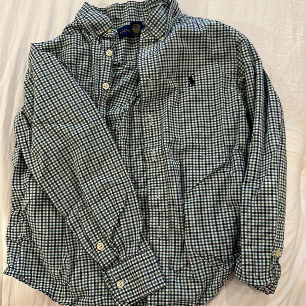 Striped green and blue boys Ralph Lauren dress shirt